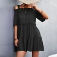 thumbnail image 2 of Womens Summer Dresses Cold Shoulder Solid Strappy Short Sleeve Casual Short Dress Tiered Flowy Cute Beach Sun Dresses, 2 of 7