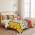 thumbnail image 5 of Queen Quilt Set 90''x96'', Red Aqua Stripe Lightweight Bedspread Coverlet Set with 2 Pillow Shams, Country Abstract Art Colorful Striped Breathable All Season Quilt Bedding for Bedroom/Guest Room, 5 of 9