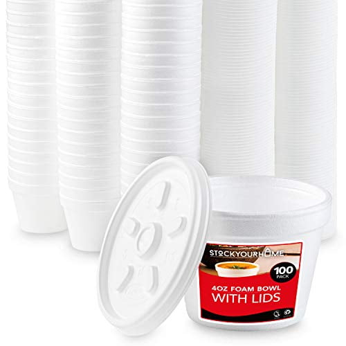 Stock Your Home 4 Ounce Foam Bowls with Lids (100 Count) Styrofoam