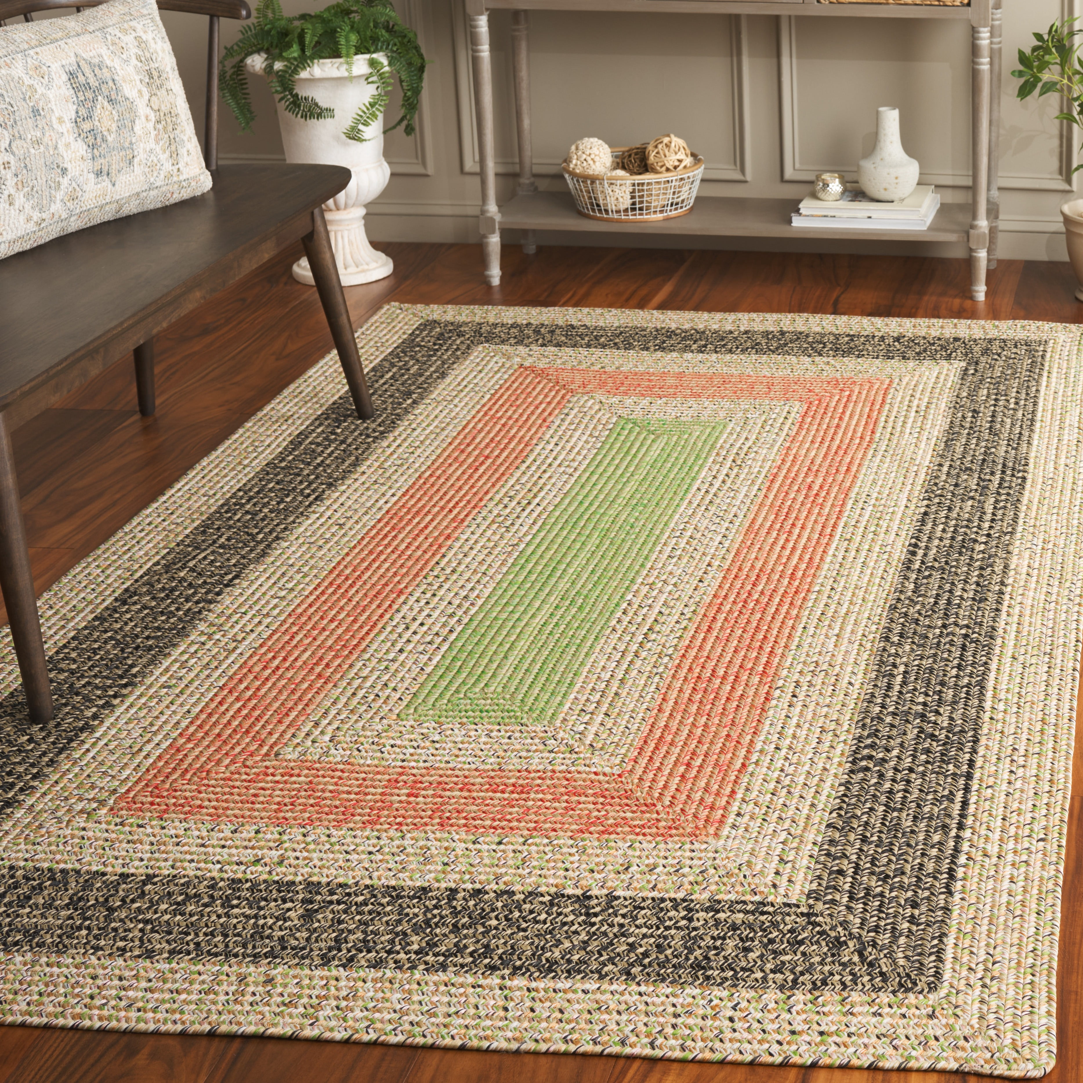SAFAVIEH Braided Oswin Geometric Machine Washable Reversible Area Rug, Black/Light Green, 8' x 10'