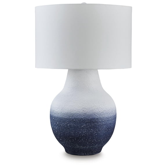 Signature Design by Ashley Dashland Metal Table Lamp, White & Navy Ombre, 20" Wide, Coastal Drum Shade
