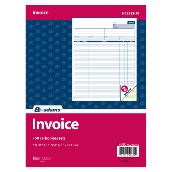 Adams® Carbonless 2-Part Snapset Invoice Forms, 8 1/2" x 11", White ...