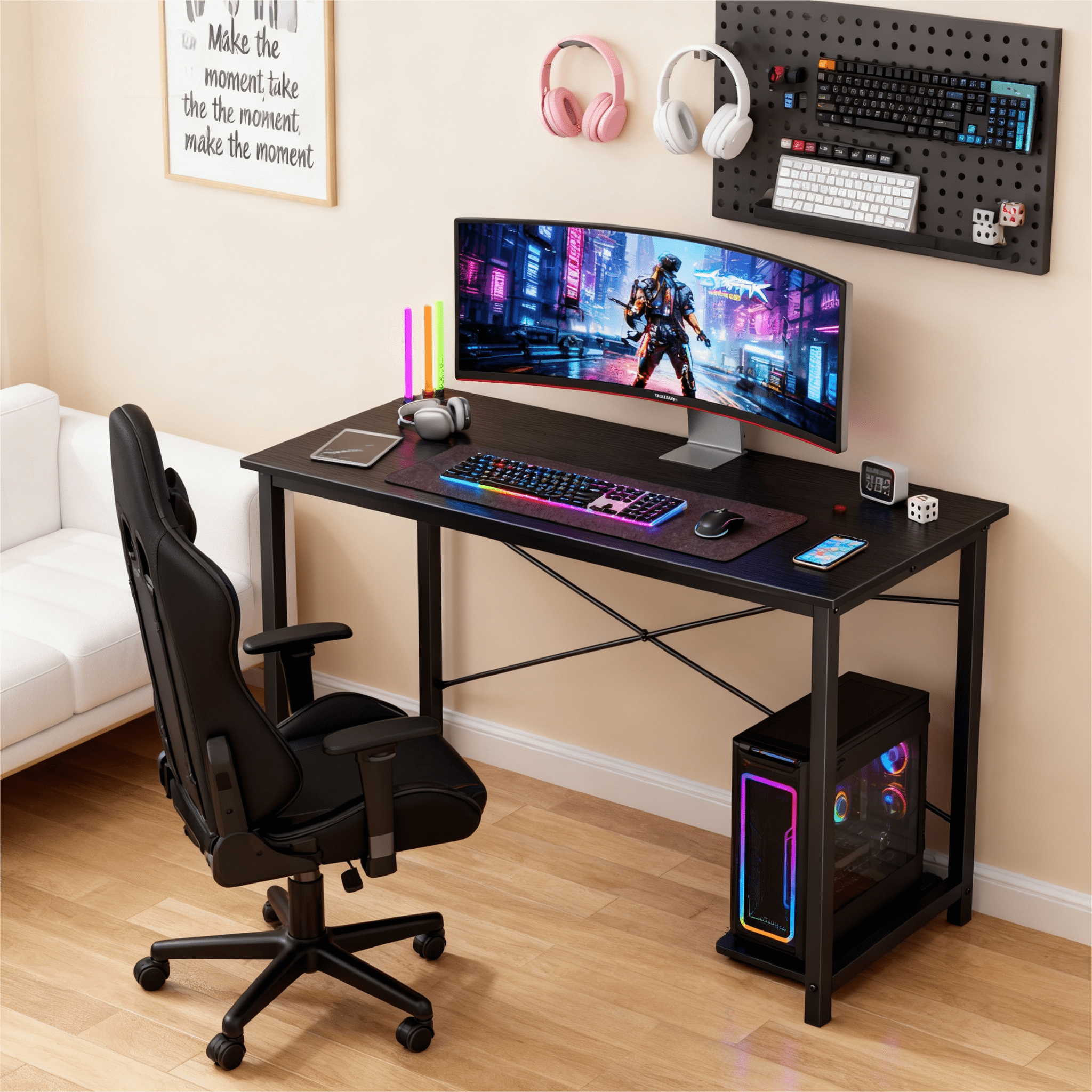 CONCETTA 40in Computer Office Desk, Writing Table for Small Spaces, Modern Style Home Office Desk, Black