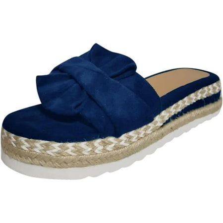 Womens Espadrilles Slip on Wedge Sandals Slides Bow Tie Platform Open Toe Summer Shoes Thick Cushion Slippers Sandals