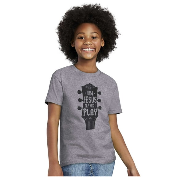 In Jesus Name I Play Guitar Music Crewneck T Shirts Boy Girl Teen Brisco Brands XS
