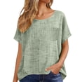 thumbnail image 5 of Dagugfen Cotton Linen Shirts for Women Short Sleeve Crew Neck Lightweight Breathable Casual Tee Shirts with Pocket, 5 of 6
