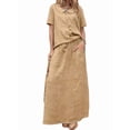 thumbnail image 2 of Jaimenalin Summer Skirt Set Women 2 Piece Outfits Short Sleeve Top Elastic Waist Maxi Dress Sets with Pockets Khaki XXL, 2 of 8