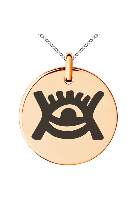 Stainless Steel Aztec Universe Rune Engraved Small Medallion Circle Charm Pendant Necklace
