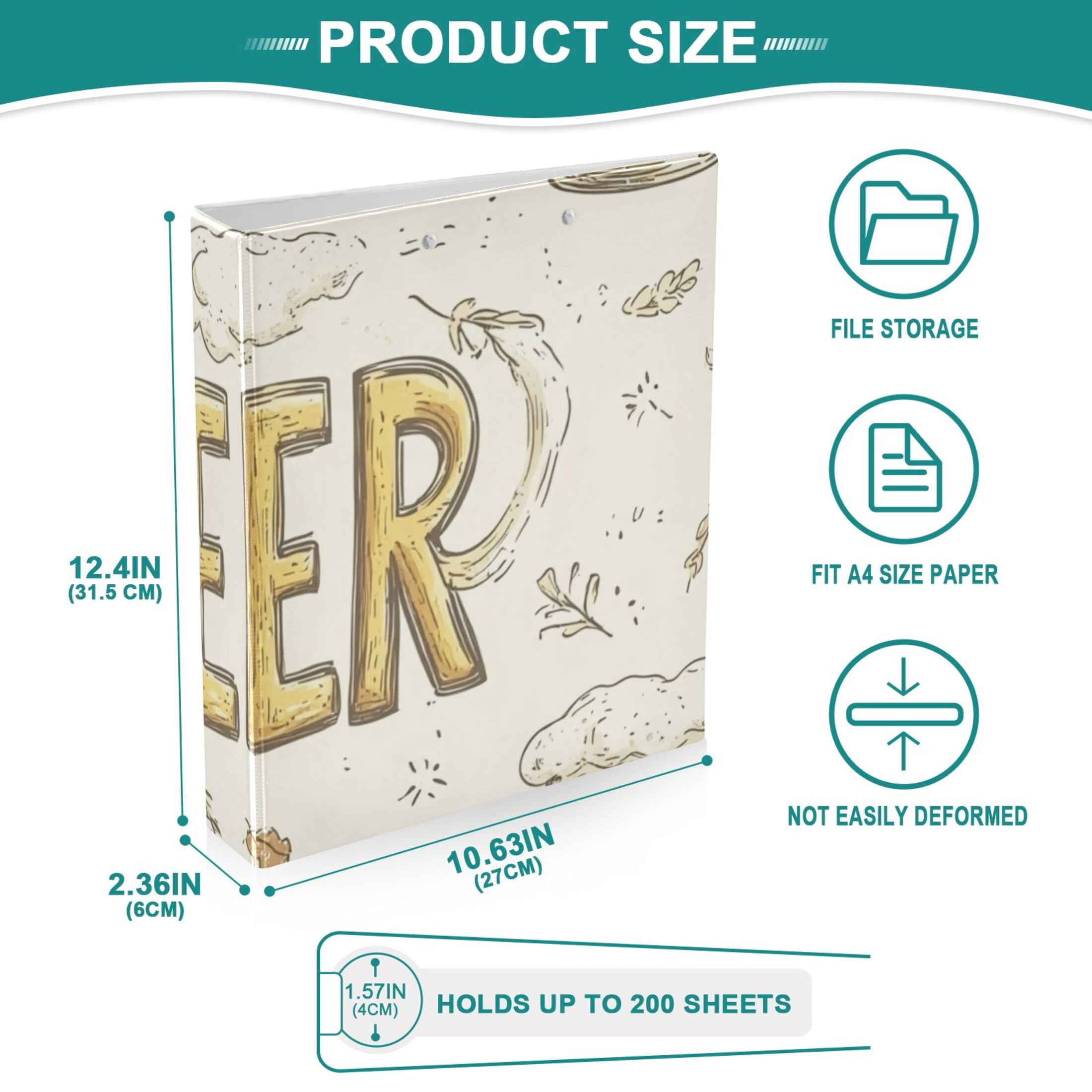 Beer and Leaves 3 Ring Binders 1.5 inch Hardcover File Folders with Interior Pockets A4 Size Organizer for School Office Hospital