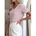 thumbnail image 5 of PRETTYGARDEN Short Sleeve Shirts for Women Spring V Neck Cute Tops Casual Striped Shirt Knitted Tees Summer Outfits, 5 of 10