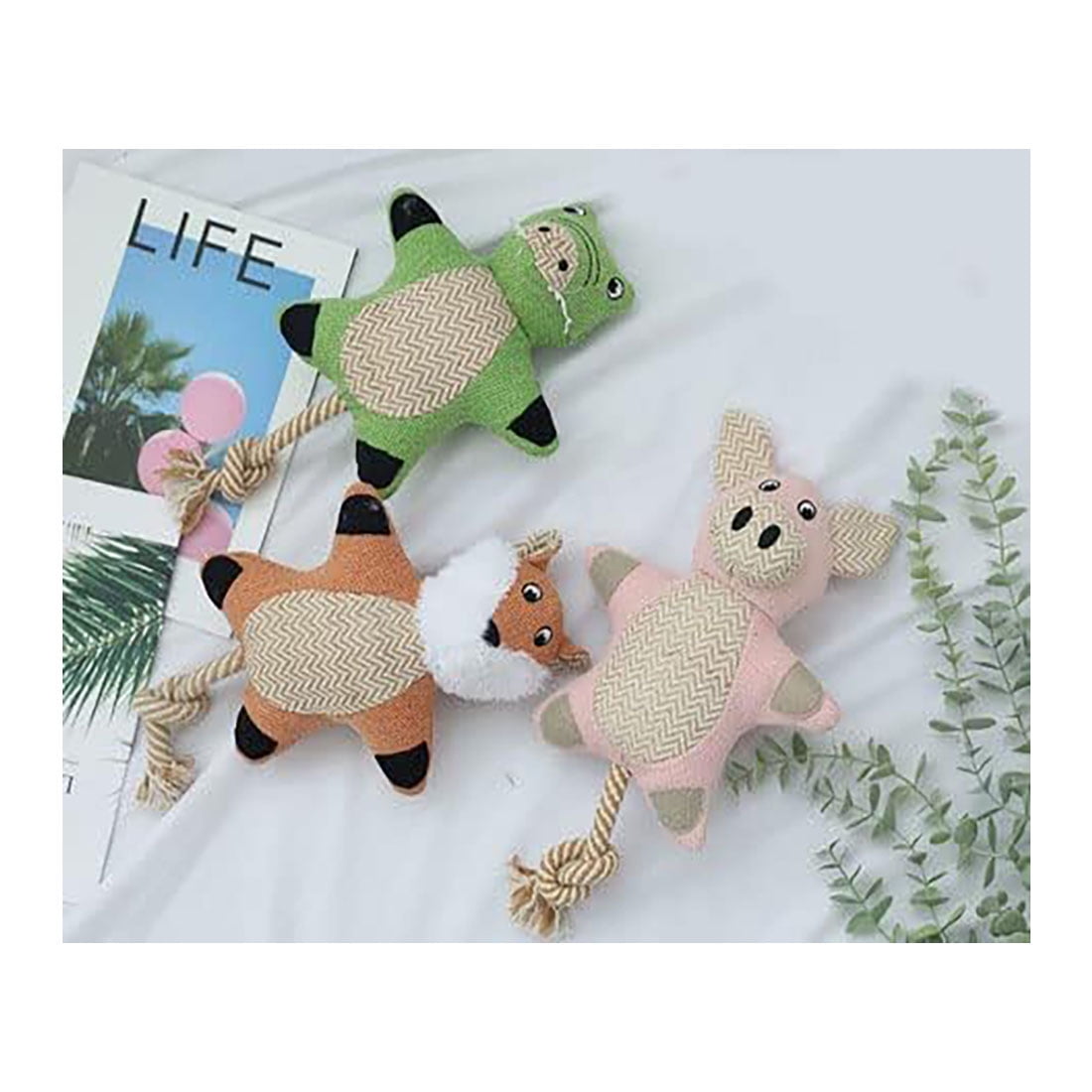 Pawfectpals Squeaky and Durable Dog Chew Toy with Rope Tail (Variety Pack Bundle Set)