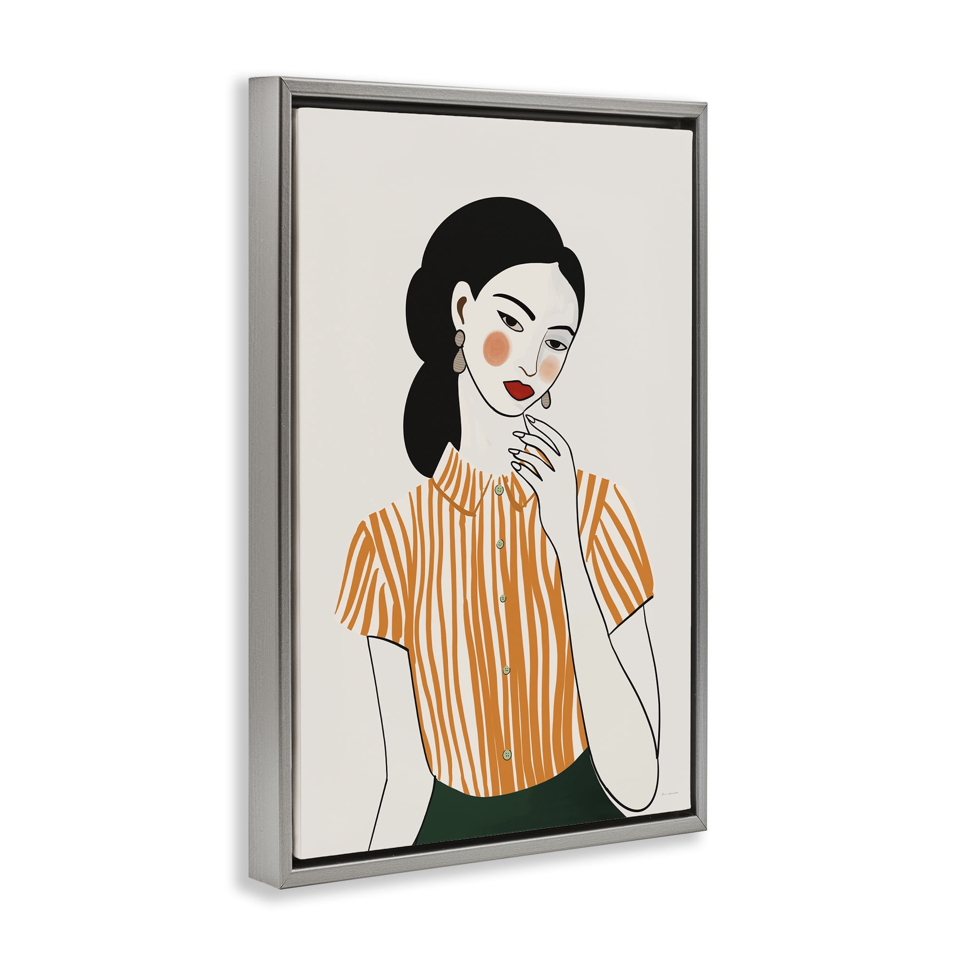 Stupell Industries Woman in Orange Blouse Gray Framed Floater Canvas Wall Art, design by Omar Escalante