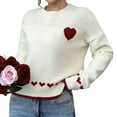 thumbnail image 3 of Women'S Casual Sweet Heart Colorblock Crew Neck Loose Knit Sweater White S, 3 of 7