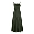 thumbnail image 6 of CaComMARK PI Women's Dresses Women's Bohemian Spaghetti Strap Smocked Tiered Long Beach Sun Dresses Sleeveless Solid Color Maxi Dress Army Green, 6 of 9