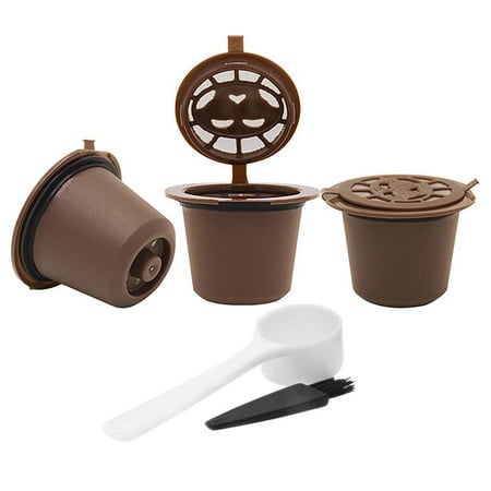

3pcs Reusable Coffee Capsule Filter Cup Nescafe Refillable Cap Spoon Brush Filter Basket Pod Soft Taste Sweet
