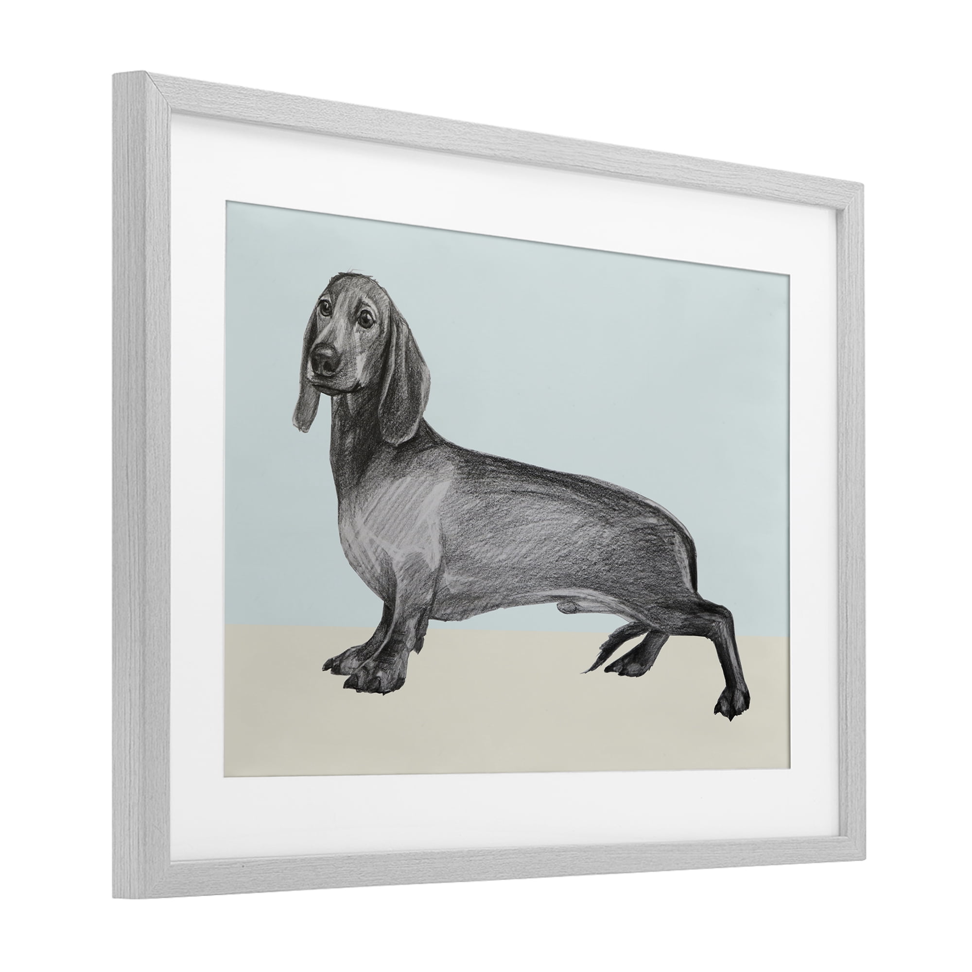 Stupell Industries Sketched Dachshund on Blue Gray Framed Print Under Glass, design by Violeta Vollmer