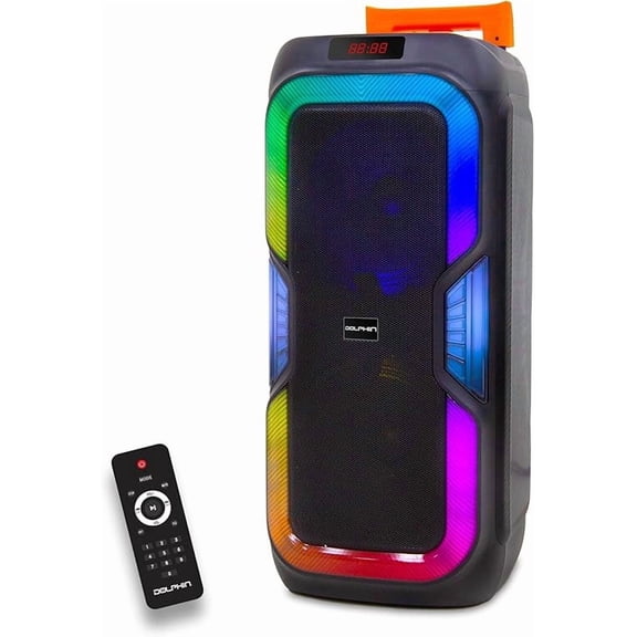 Dolphin New SP-1060RBT: Crisp & DEEP BASS - Dual 10" Bluetooth Portable Speaker w/Light Show - Rechargeable Speaker , Immersive Sound, Vibrant LED Lights, Wireless Connectivity