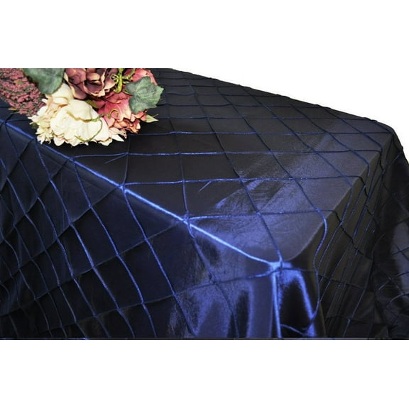 Wedding Linens Inc. 90"x132" Rectangular Pintuck Taffeta Linen Tableccloth for Party Wedding Reception Catering Dining Home Table Cover Linens - Navy Blue