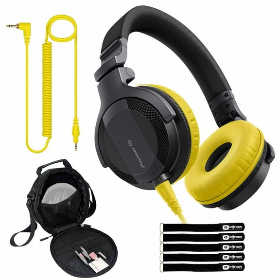 Pioneer DJ HDJ-CUE1 DJ Headphones with Yellow Ear Pad Accessories Package