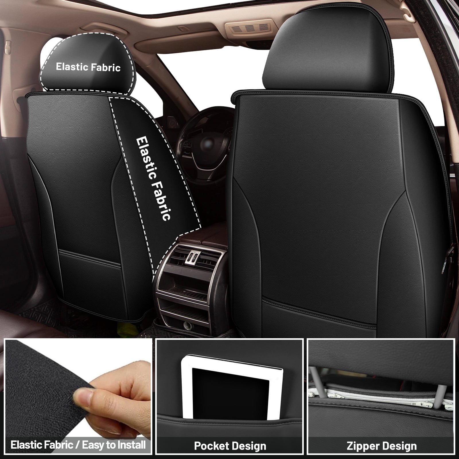 DIKSOAKR Full Set Seat Covers for Toyota RAV4 2013-2018, Breathable Perforated Faux Leather Car Seat Cover 5 Seats Interior Automotive Accessories (Black&Grey)