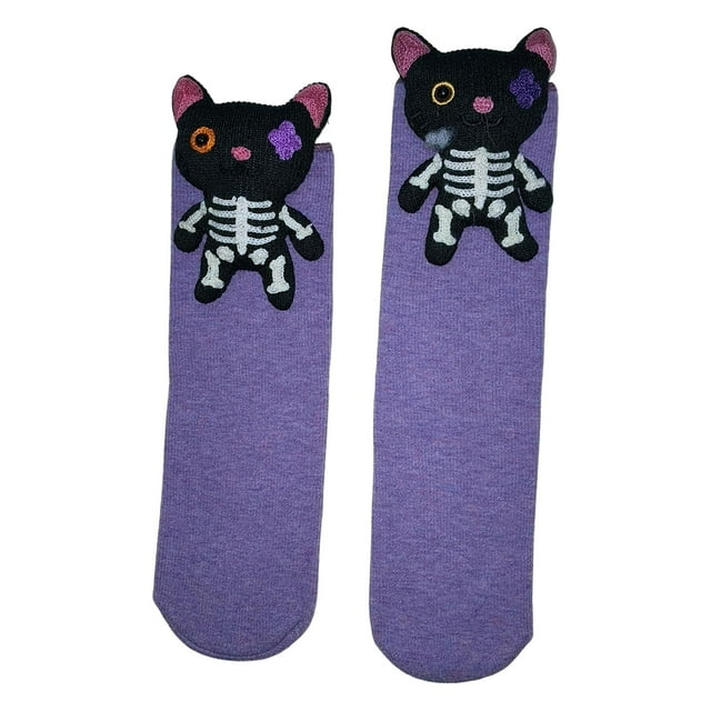 Calcetines Navideños para Adultos con Diseño de Casa de Animales Gato negro