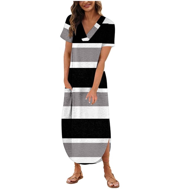 PEZHADA Robe d'Été Sexy pour Femmes Confort d'Été Mode Sexy Imprimé Poche Manches Courtes Col en V Robe Manches Courtes pour Femmes Robe Courte pour Femmes Sexy