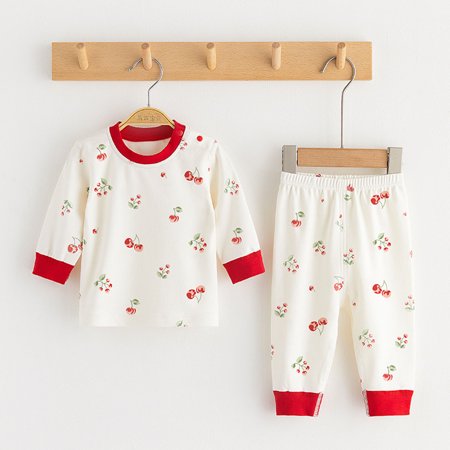Tfken Outfits Sets For Children Girls Comfortable Long Sleeve Top Pant Fashion Cartoon Print Crew Neck Red Clothing Sets Size 3-4 Years