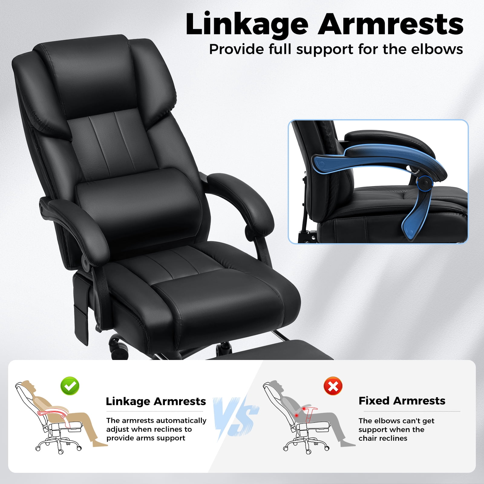 Hoffree Massage Office Chair with Heat Home Office Desk Chair with Retractable Footrest High Back Executive Leather Chair Reclining Office Chair with Lumbar Back Support for Office