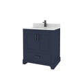 thumbnail image 2 of Ayna Decors Maya 30 in Navy Blue Bathroom Vanity Set with White Quartz Countertop and Brass Faucet | Pop-Up Drain and P-Trap Included | Black Hardware, 2 of 7