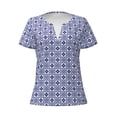 thumbnail image 4 of Wukai Blue And White Porcelain Chinaware Casual V-Neck Graphic Tees for Women: Lightweight and Breathable Summer Tops with Stylish Design-Small, 4 of 8