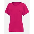 thumbnail image 5 of Women's V Neck T Shirts Casual Rolled Short Sleeve Side Split Summer Tops Loose Fit, 5 of 5