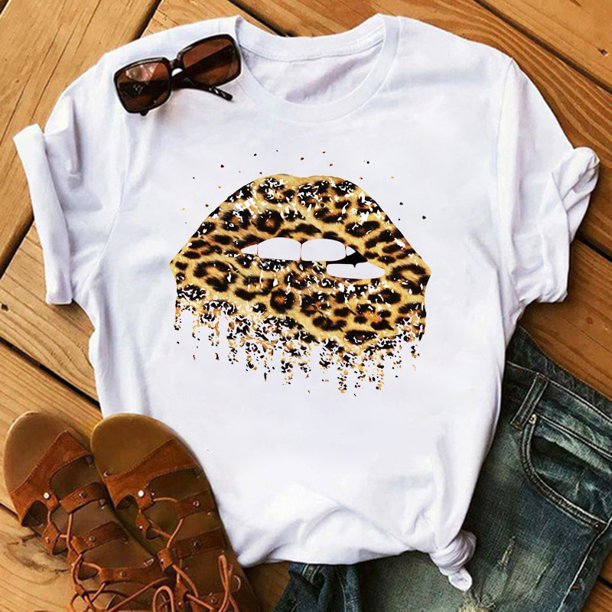 Mujeres Tops cuello redondo Sexy negro camisetas beso labio divertido verano mujer suave camiseta labios acuarela gráfico camiseta Top9180 Tan Jianjun unisex