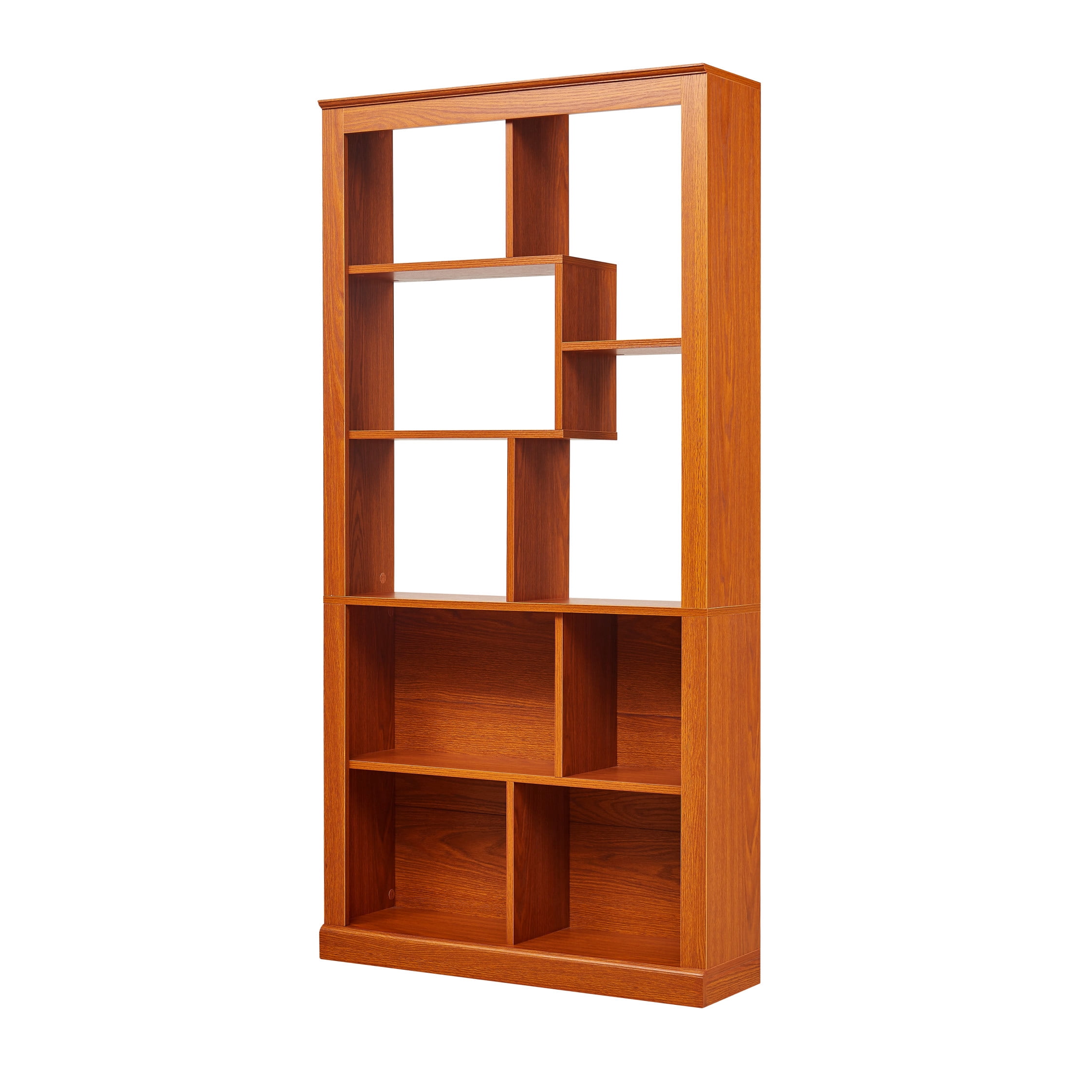 GDF Studio Lexair Multi-Space Free Combination Wood Open Bookshelf, Classified Storage Organizer Bookcase, Dark Oak