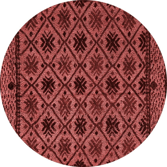 Ahgly Company Machine Washable Indoor Round Abstract Red Modern Area Rugs, 8' Round