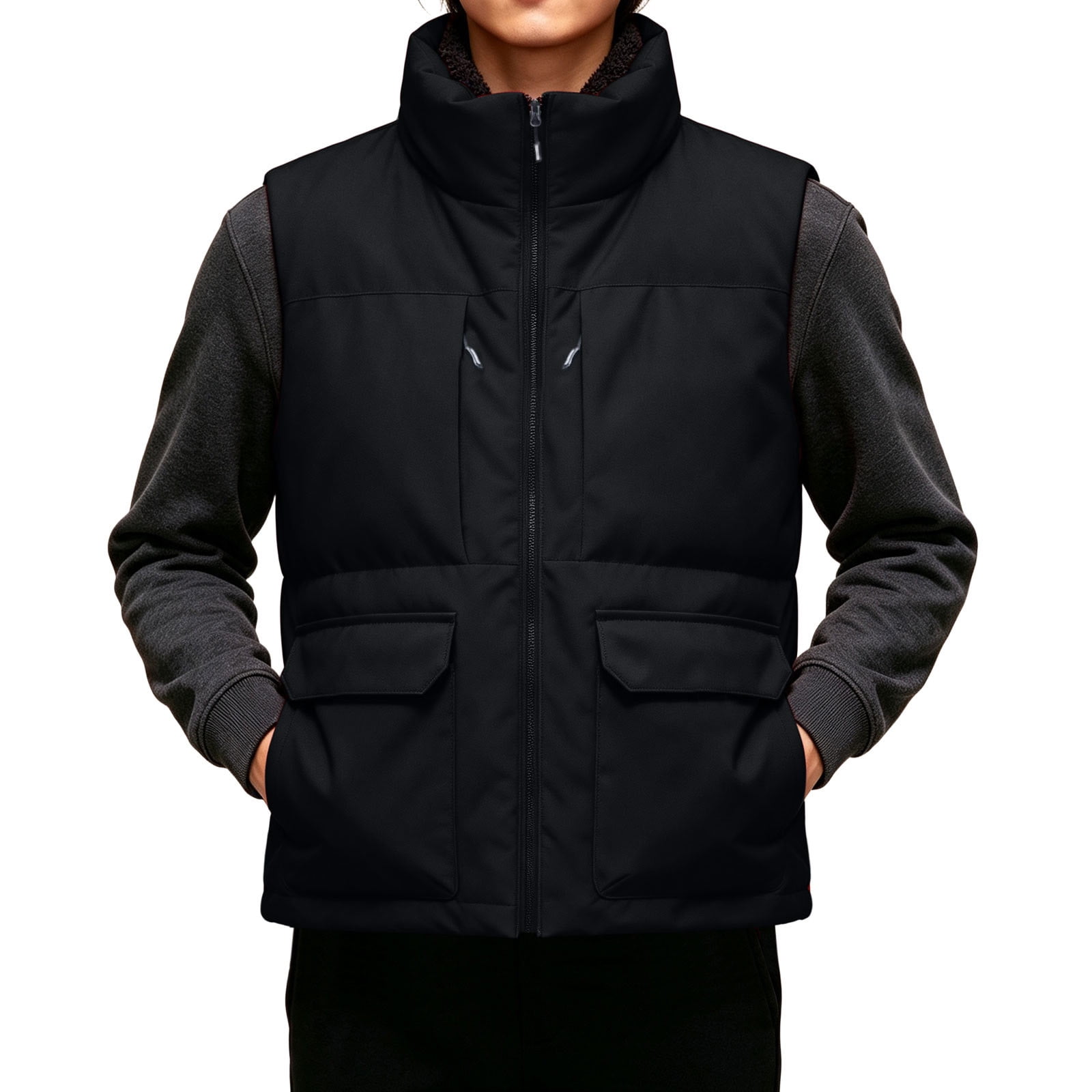 Kukoosong Men s Stand Collar Sherpa Lined Padded Vest Full Zip Sleeveless Winter Puffer Gilet Coat with Flap Pockets Loose Fit Windproof Warm Outerwear for Hiking Camping Travel Daily Wear