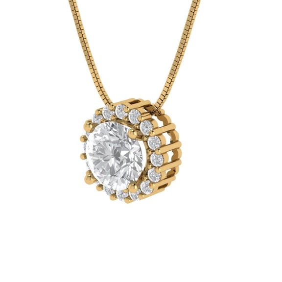 1.24 ct Brilliant Round Cut Halo Synthetic Moissanite 14k Yellow Solid Gold Everyday Affordable Designer Necklace Pendant with 16" Chain