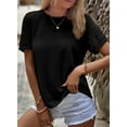 thumbnail image 5 of Eytino Oversized Tops for Women Waffle Knit Tops Casual Crew Neck Tee Shirts Hollow Out Raglan Short Sleeve Summer T-Shirts Basic Tees S-2XL Black, 5 of 8