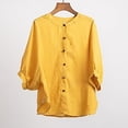 thumbnail image 5 of Endives Women's Summer Shirt Solid Color Retro Loose Medium Sleeve Cotton Linen Shirt Womens Blouse Spring Outfit, 5 of 5