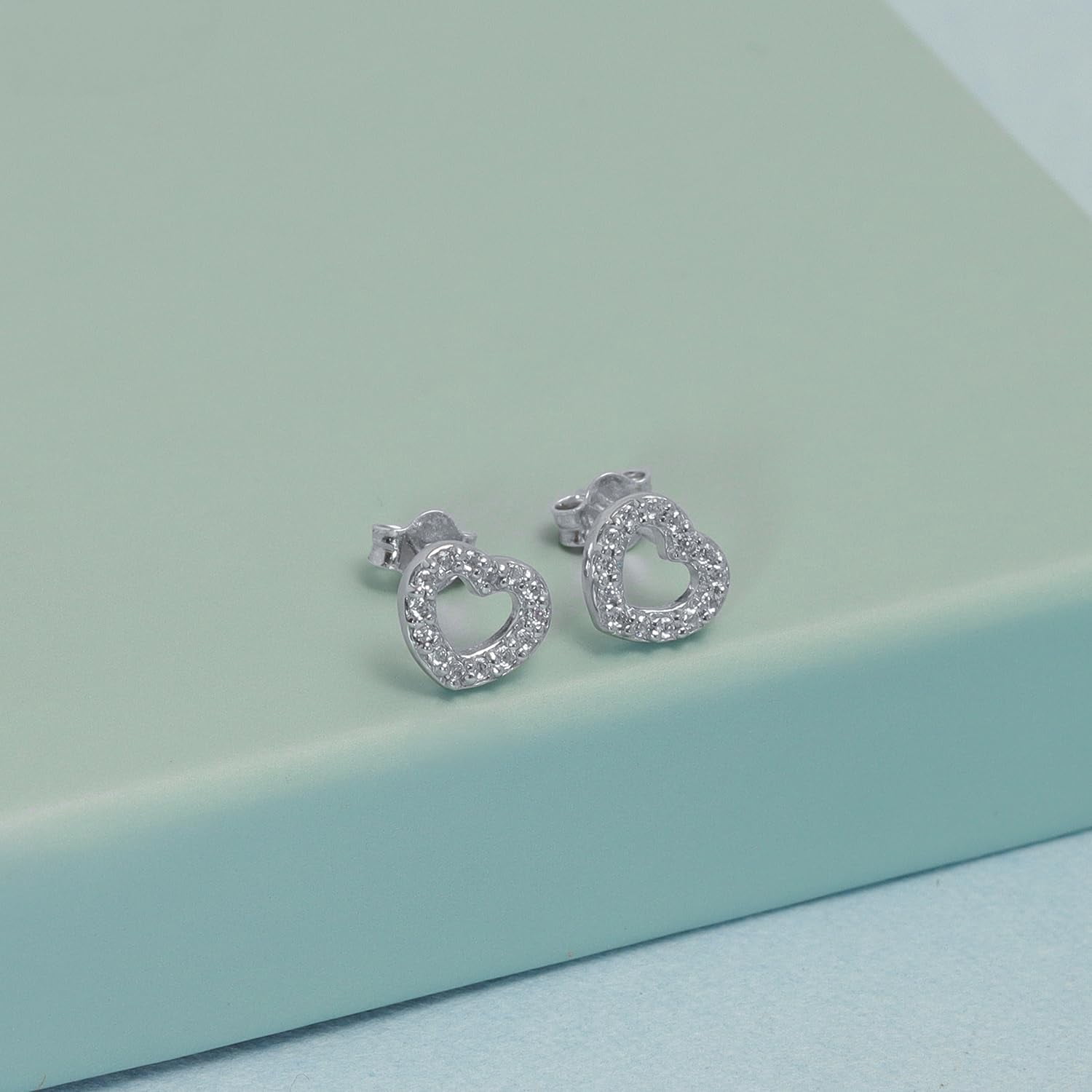LeCalla 925 Sterling Silver Earrings for Women | Open Heart Cubic Zirconia Stud Earrings