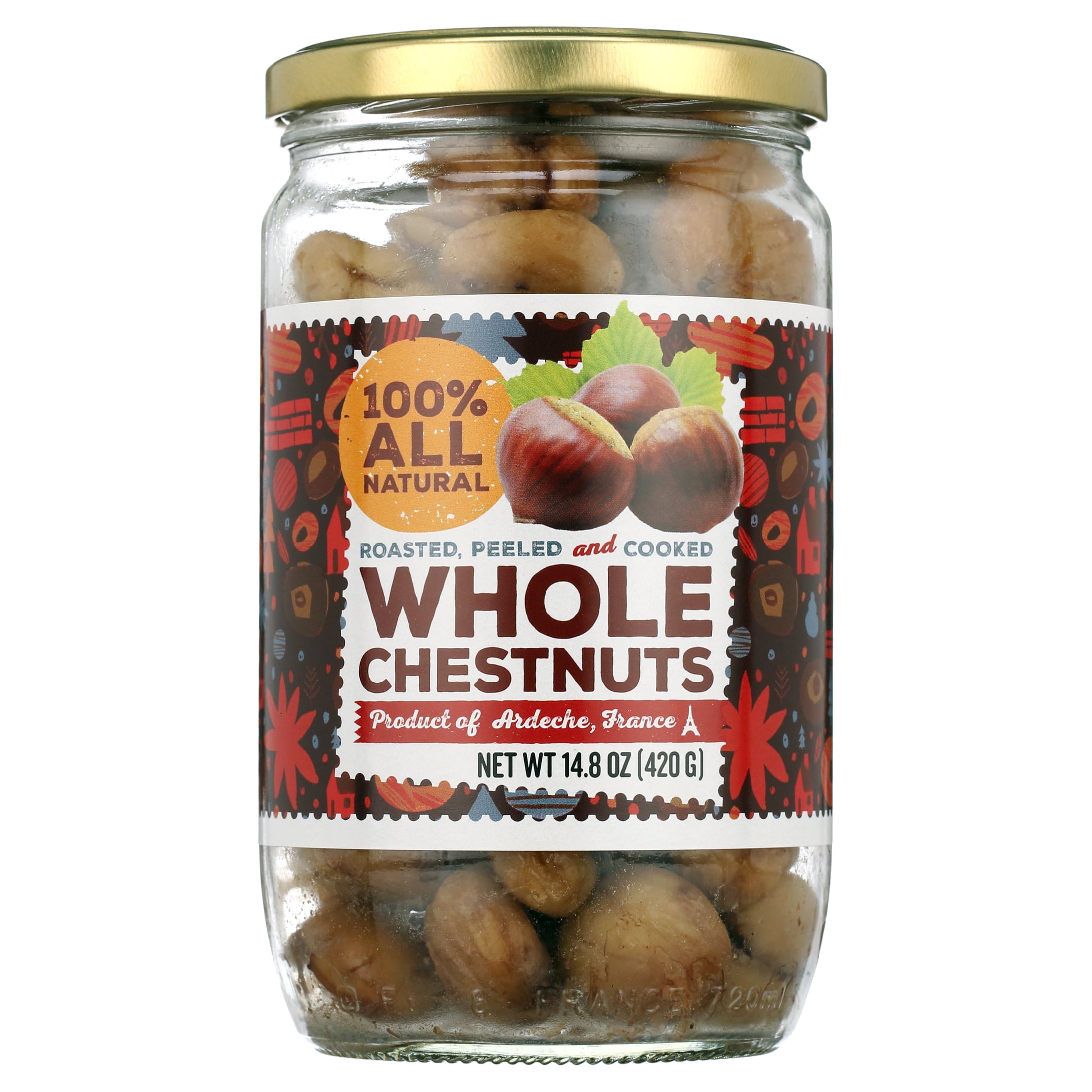Gourmanity Whole Cooked Chestnuts, Roasted, Pack of 2 14.8oz Jars, From Ardeche, France