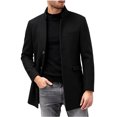 thumbnail image 2 of Men's Pea Coat Slim Fits Winter Trench Overcoat,Stand Collar Button Front Outerwear with Pocket,Dress Jacket For Business Office Casual Warm Wear,Black,XL, 2 of 4