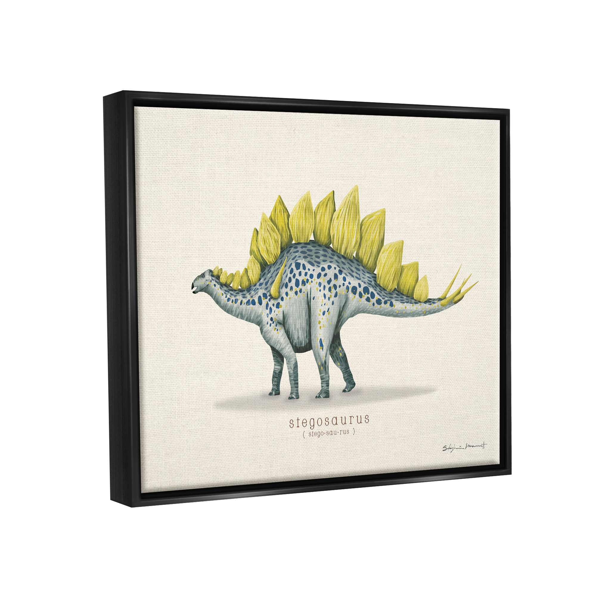 Stupell Educational Stegosaurus Dinosaur Animals & Insects Painting Black Floater Framed Art Print Wall Art