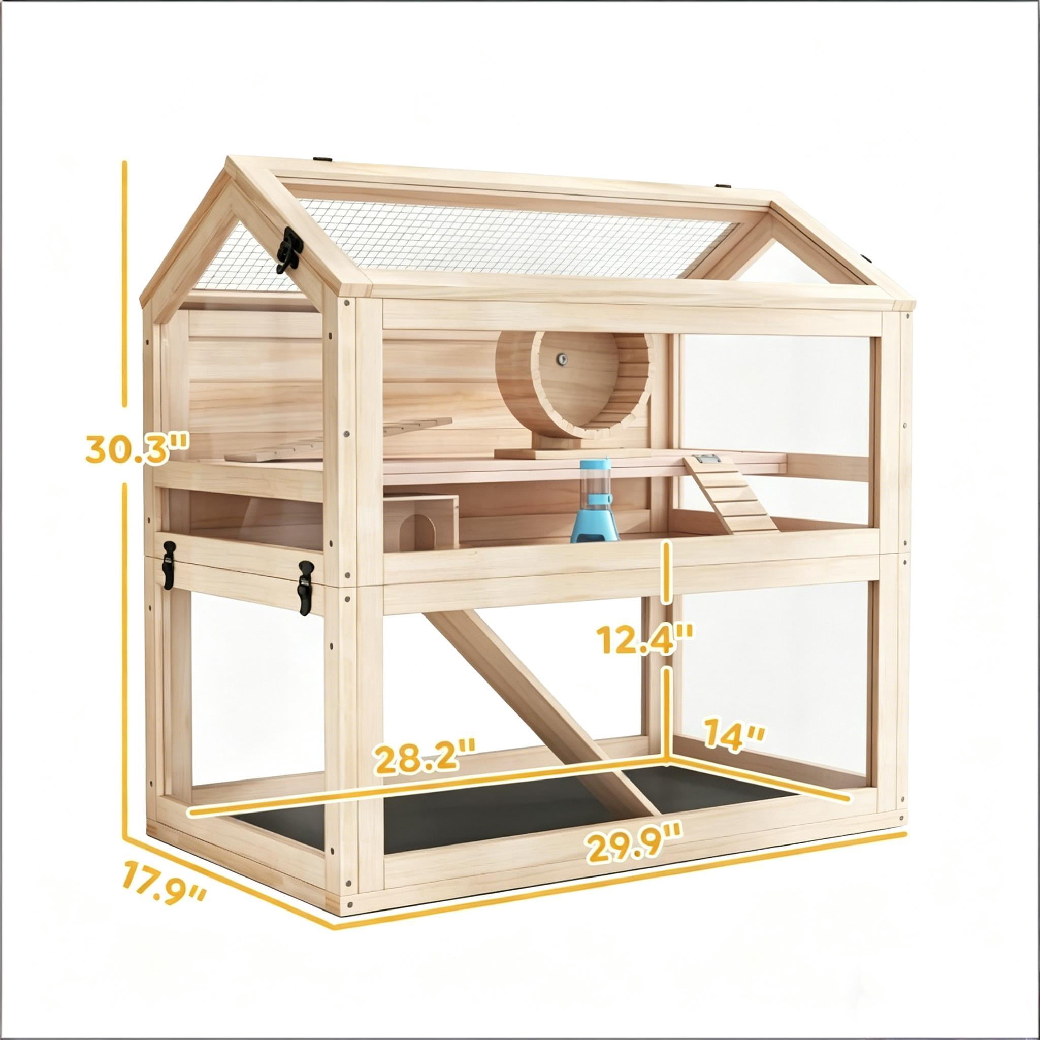 Spacious Small Animal Cage, Wooden Hamster Cage Pet Cage