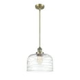 thumbnail image 5 of Innovations Lighting  Franklin Restoration Bell - 1 Light 12" Stem Hung Mini Pendant Brushed Brass/Clear Deco Swirl, 5 of 5