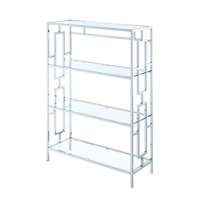 Convenience Concepts 135044GLCRO Town Square Chrome Bibliothèque à 4 Niveaux, Verre Clair