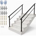 thumbnail image 1 of Stair Handrail Kit Black Aluminum 2-Pack - 6-Step Weatherproof Railing with Iron Posts, Rust-Proof for Indoor/Outdoor Porch, Deck & Steps (Includes Safety Gloves), 1 of 8
