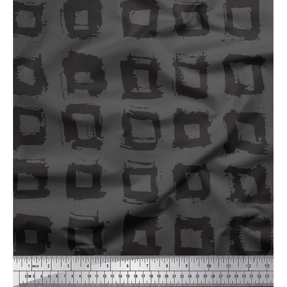Soimoi Gray Poly Georgette Fabric Square Geometric Decor Fabric Printed Yard 42 Inch Wide