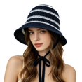 thumbnail image 2 of HuangHuanChen Bucket Hats for Women Striped Summer Fashion Wide Brim Sun Hat Versatile Foldable Packable Travel Fedora Hat Crochet Bucket Hat M, 2 of 4