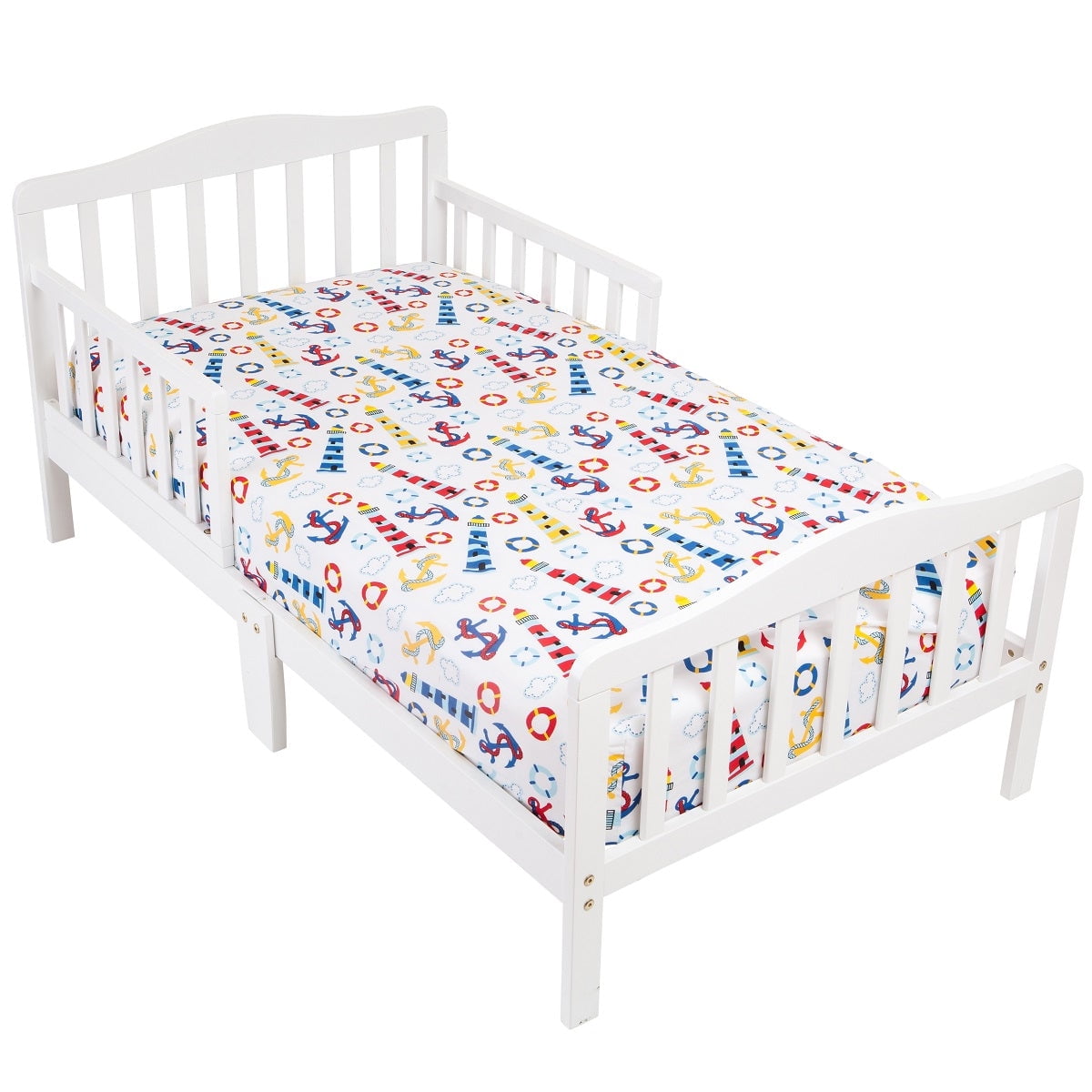 Mellanni 3 Piece Toddler Bed Set Lighthouses Print Fitted Sheet, 2 Pillowcases Standard and