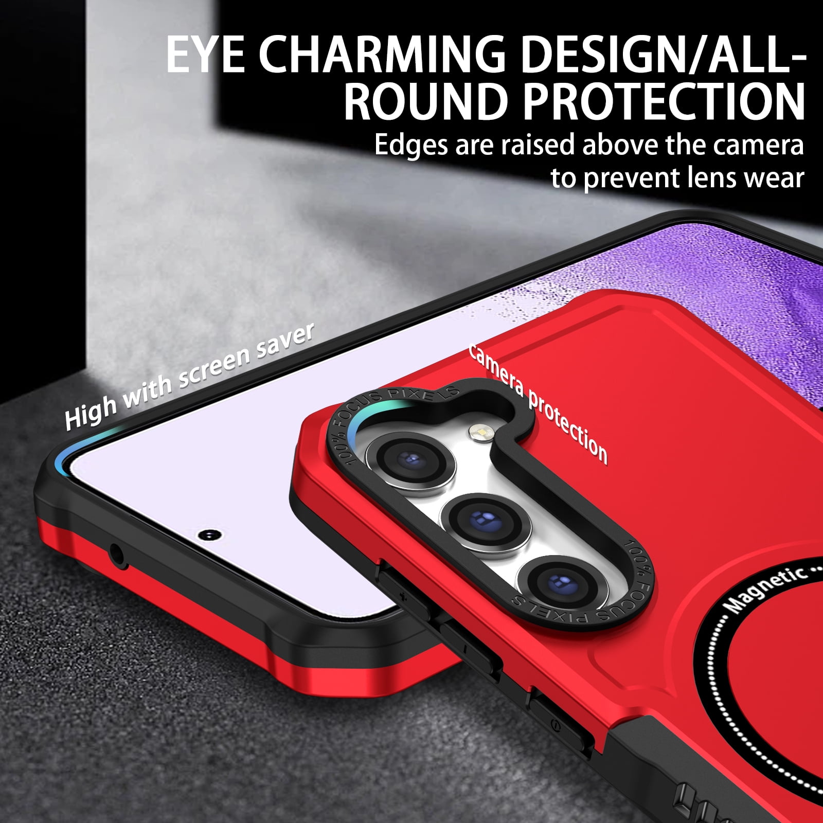 TECH CIRCLE Galaxy S22 Case,Heavy-Duty Tough Rugged Full Body Shockproof Wireless Charging Protective Case Compatible with Magsafe for Samsung Galaxy S22 5G 6.1 inch 2022, Red